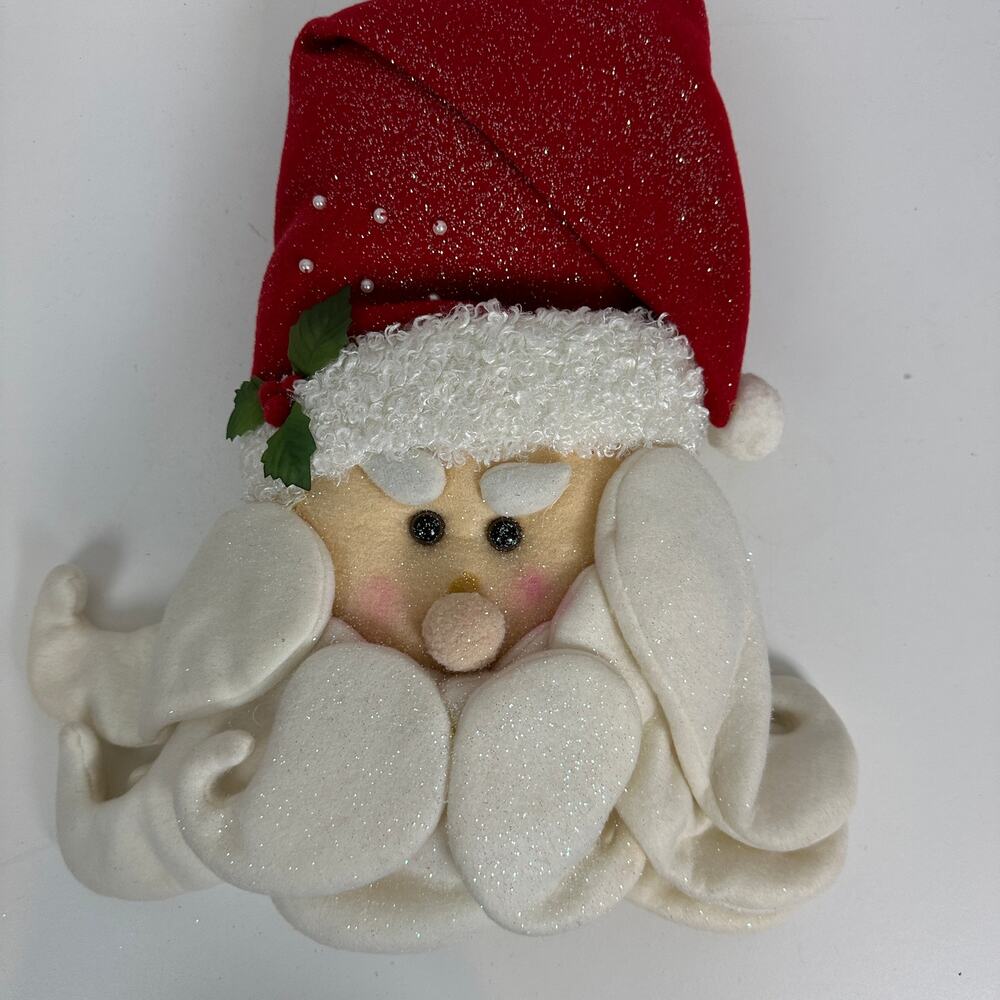 Gerson Int Hanging Christmas Santa Head 16" Red Yule Tidings Fabric Glittered